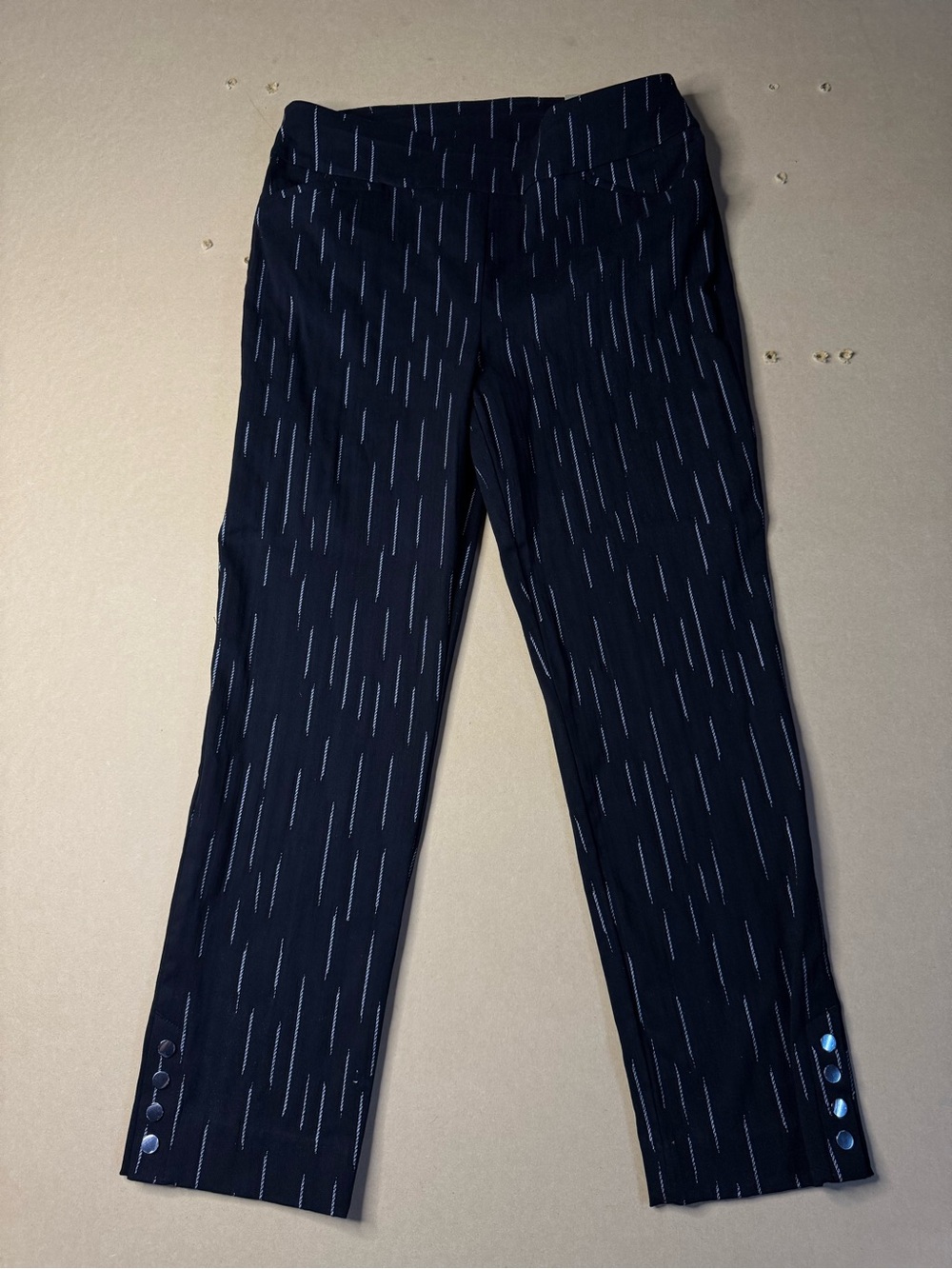 Chico's Black Jacquard Cropped Ankle Pants with Button Cuff